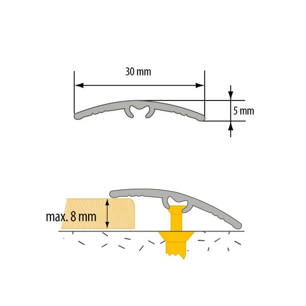 Profil AL prechodový 30 mm, elox Zlato 02, 0,93 m, samolepiaco-narážací oblý, LW305w1 Cezar – Obrázok 2