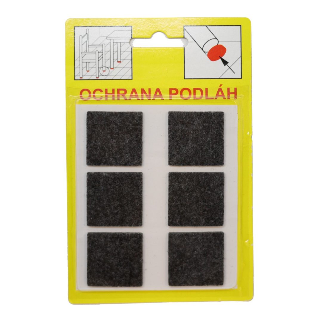 Podložky Filcové samolepiace Hnedé, Typ 105 - 28x28 mm, hr. 3 mm, 6 ks/bal