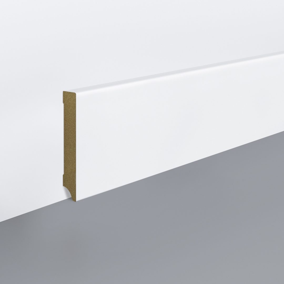 Lišta soklová Egger 100 hranatá "Cubical" L201 RAL9016 MDF fólia Biela pretierateľná 100x18x2400 mm
