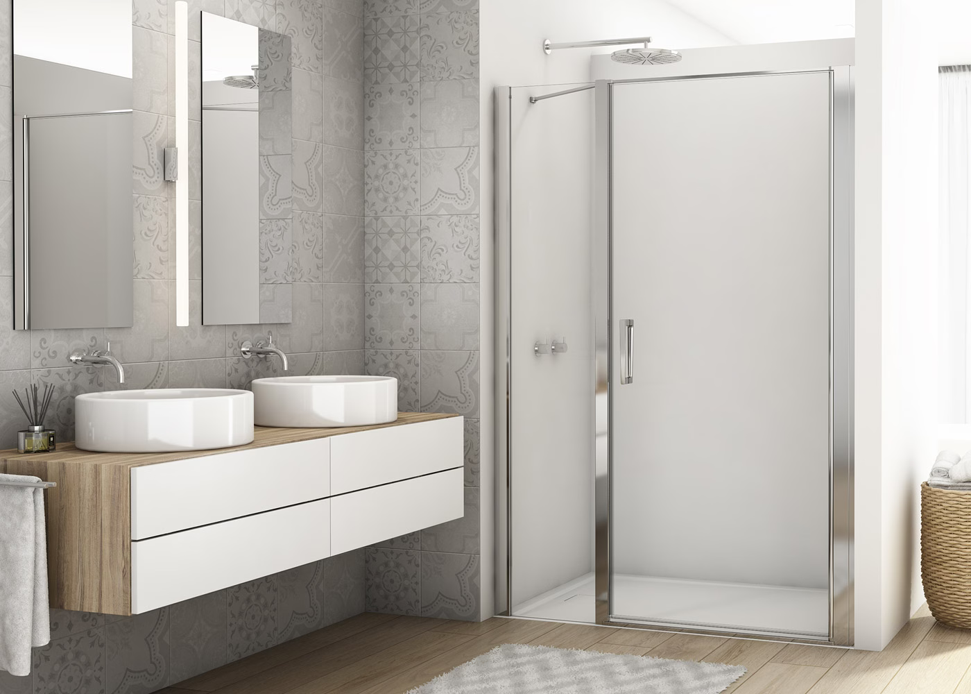 Dvere ARELIA 90x190cm krídlové profil strieborný lesk sklo číre Aquaperle